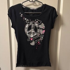 Justice Black Graphic Cap Sleeve Tee